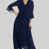 James Lakeland Dresses | V-Neck Chiffon Ruffle Dress In Navy