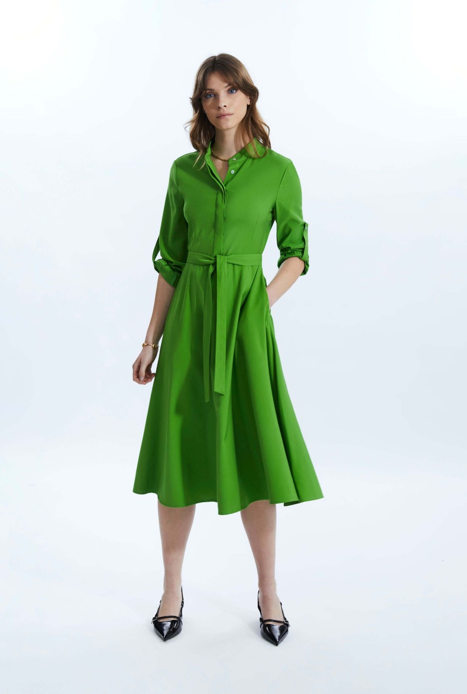 James Lakeland Dresses | Roll Sleeve Midi Dress Green