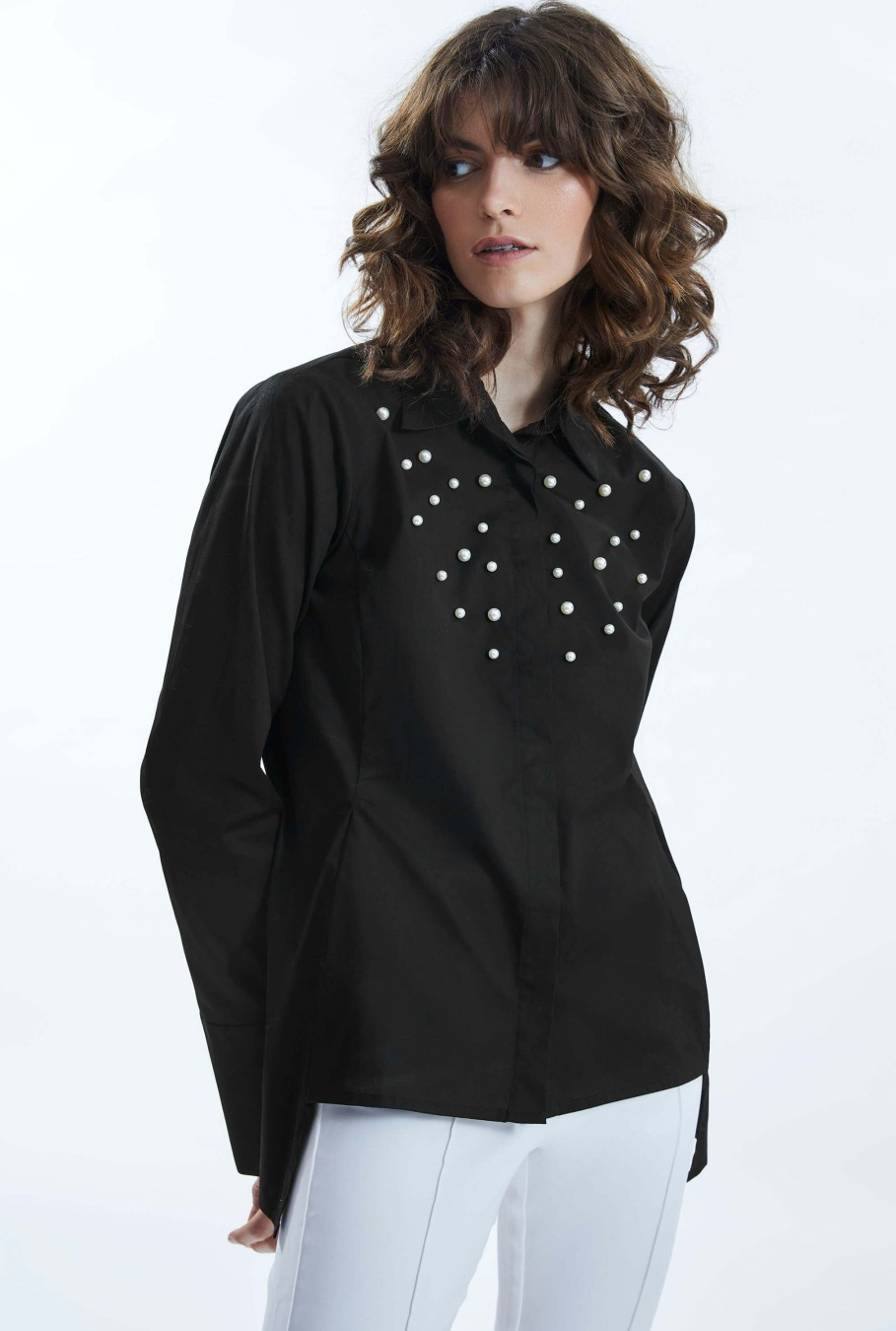 James Lakeland Tops & Knitwear | Pearl Detail Shirt Black