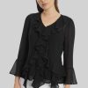 James Lakeland Tops & Knitwear | V-Neck Chiffon Ruffle Blouse In Black