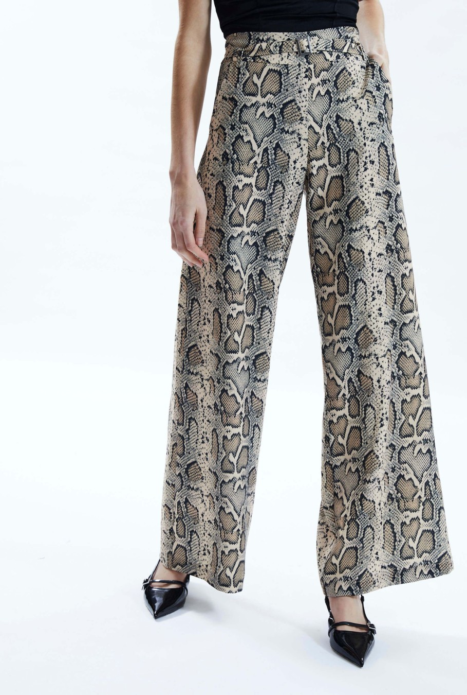 James Lakeland Trousers | Python Print Trousers Beige