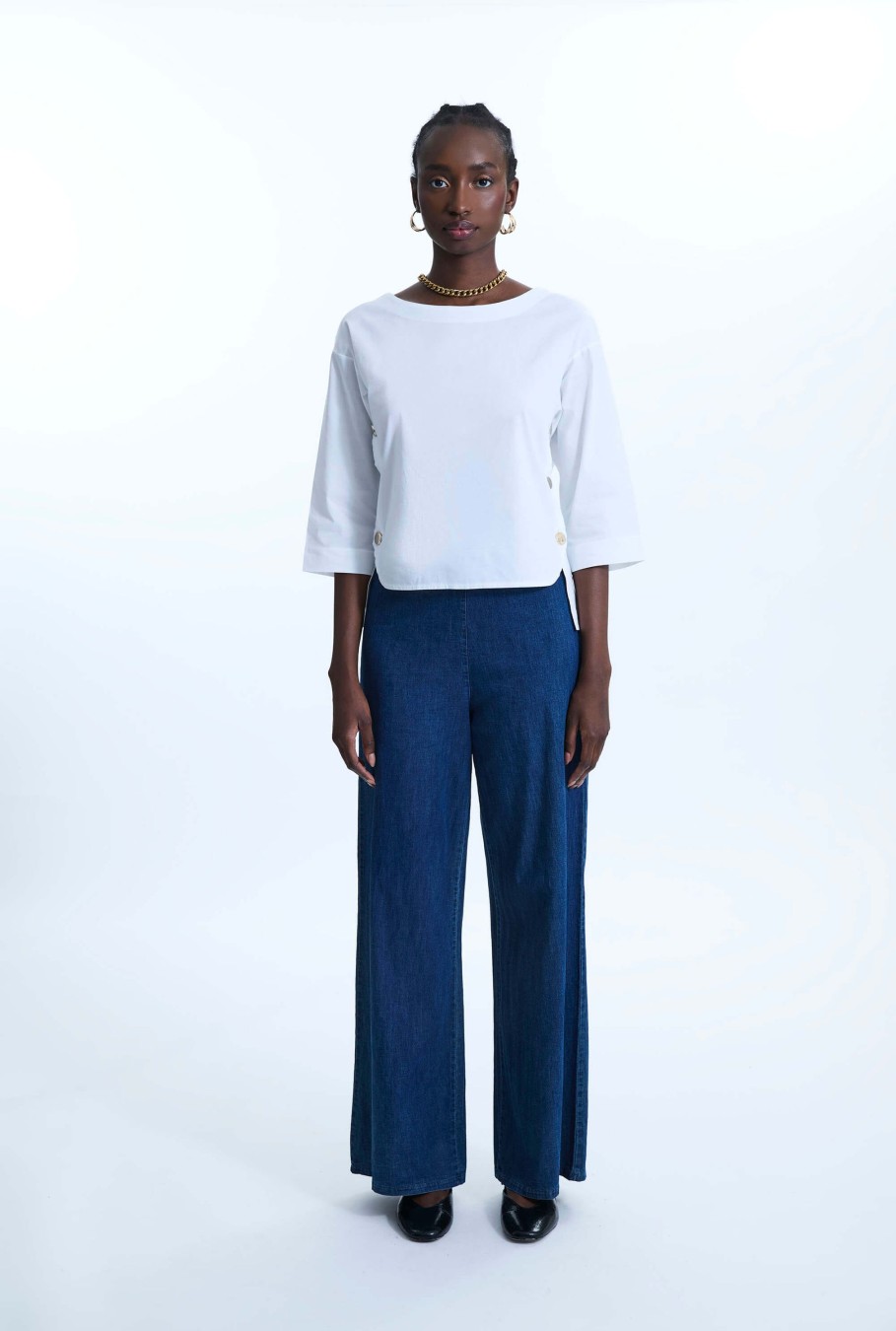 James Lakeland Tops & Knitwear | Side Button Top White